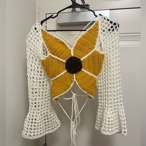Hand Crocheted Sunflower Crop Top